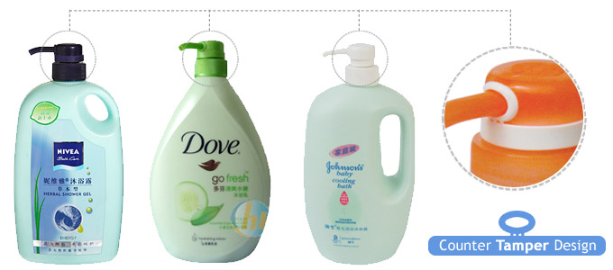 Taixing K.K. Plastic's dounter-tamper-design plastic bottle for Johnson's , Dove and NIVEA